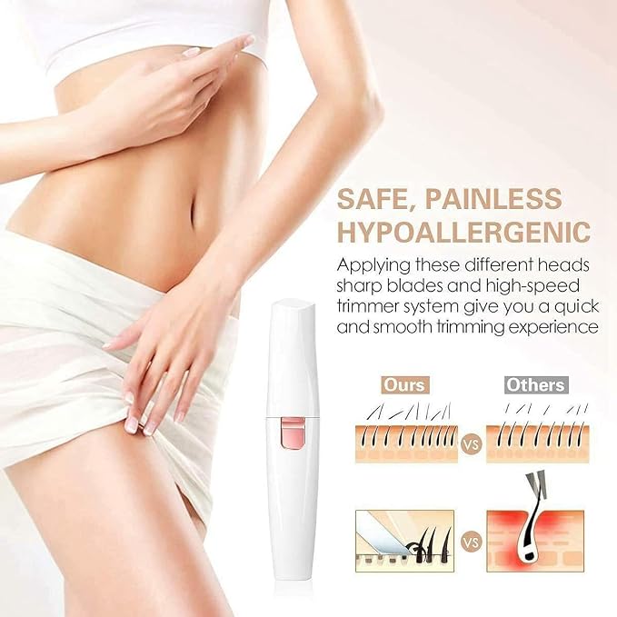 USB Rechargeable Facial Hair Remover for Women - Smooth, Painless Epilator Trimmer 30 min  Runtime 1 Length Settings (White)