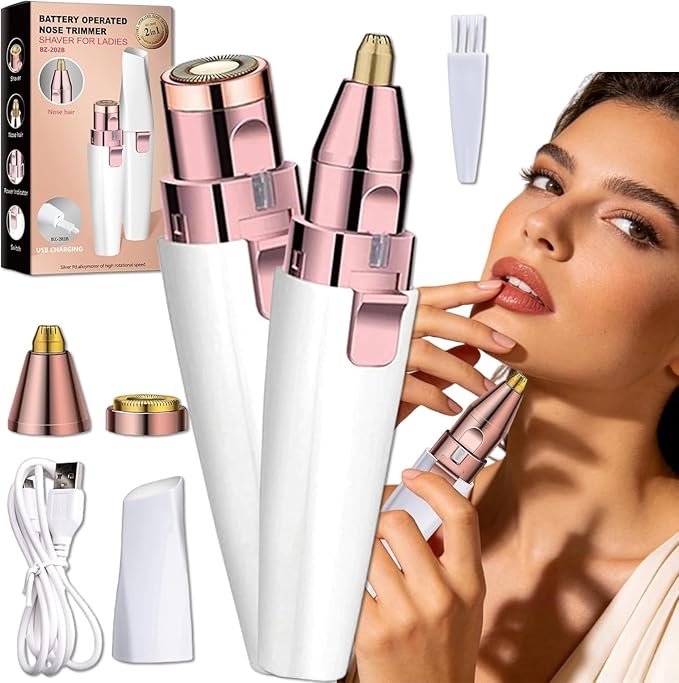 USB Rechargeable Facial Hair Remover for Women - Smooth, Painless Epilator Trimmer 30 min  Runtime 1 Length Settings (White)
