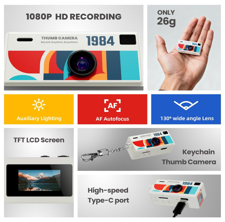 Mini Keychain Digital Camera, 1080P HD Video Recorder